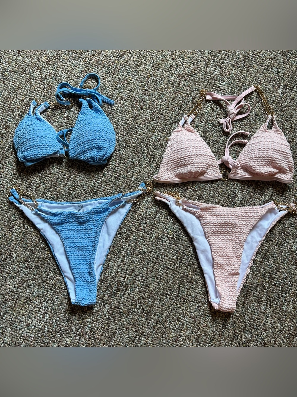 SHEIN Blue and Blush Textured Triangle Bikini Set